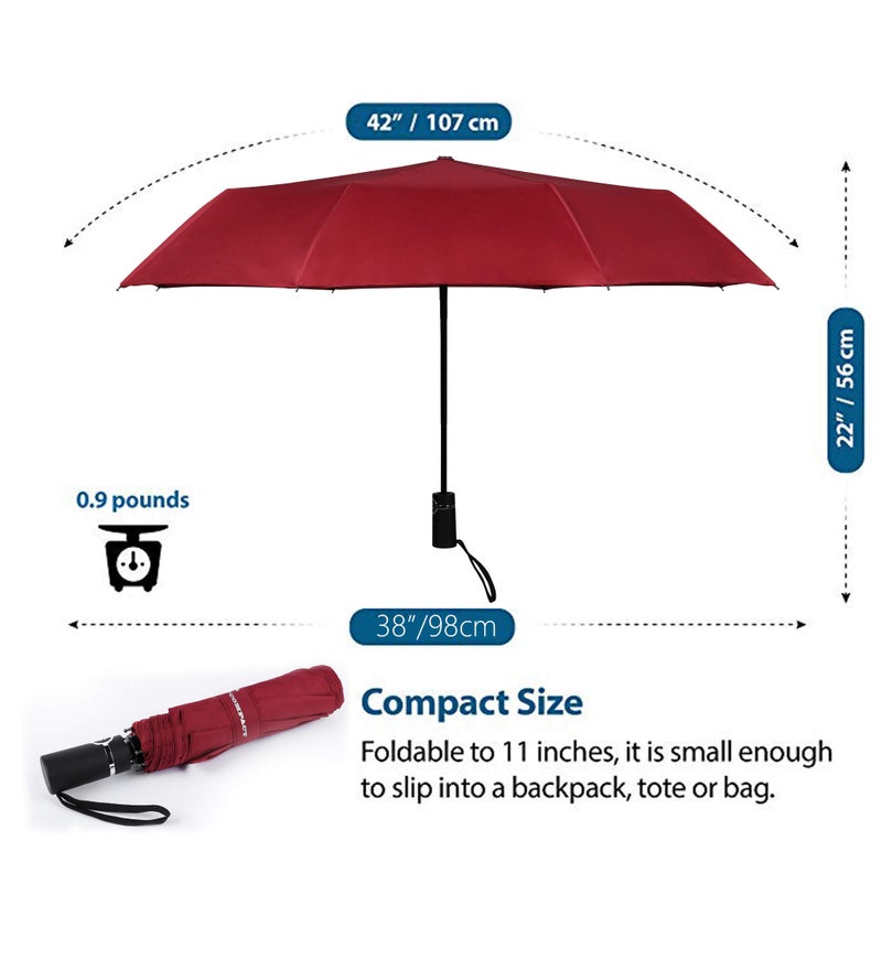 SY COMPACT Travel Umbrella Automatic Windproof Umbrellas Strong Compact Umbrella in Rain for Women Men golf umbrella (Red) - Image 4